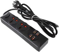 Мережевий подовжувач Power Socket BKL-01 2500W 3.4А на 2 розетки 4 USB 2 м фільтр перенесення з вимикачем для підключення приладів до мережі Чорний