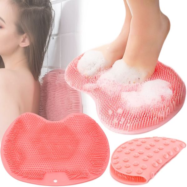 Силіконовий масажний килимок Чистюля щітка Shower Foot Scrubber Mat Pink LY-379 для спини і ніг на присосках, настінна мочалка для душу Рожева