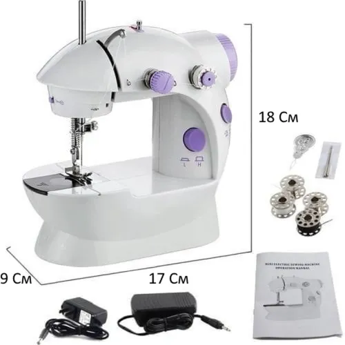 Професійна швейна машинка 4 в 1 Mini Sewing Machine SM - 202A (WJ-08), Портативна міні машинка 201 для шиття з адаптером і педаллю для дому Біла