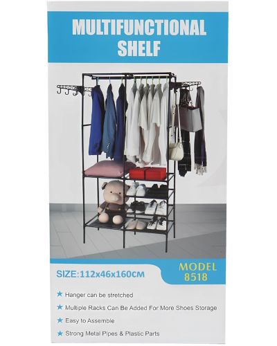 Підлогова складна вішалка для одягу Simple Coat Rack Double Row 8518 шафа-органайзер з гачками і шістьма полицями для взуття, розкладний стелаж