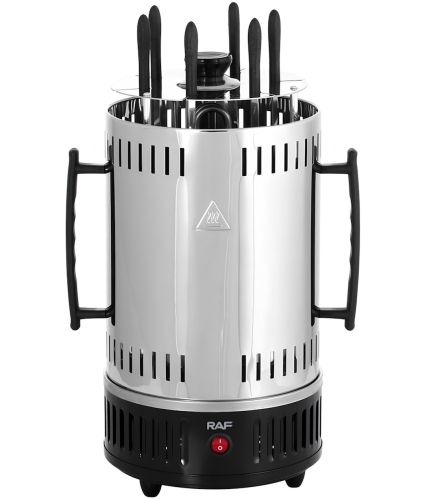 Вертикальна електрошашличниця RAF R.8612 1000W на 6 шампурів, електрична настільна шашличниця зі знімним піддоном і захисним кожухом для дому