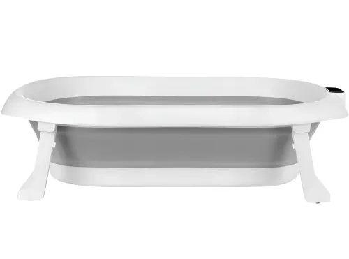 Складна дитяча ванна для купання Smart Babyhood BH-334G розкладна ванночка для немовлят з LED термометром, подушкою і ручкою для душу Сіра