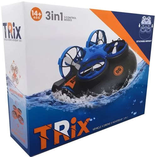 Катер дрон на радіокеруванні Trix K2 3в1 Синій акумуляторний квадрокоптер, дитяча літаюча машинка на пульті управління від 8 років USB JJRC A150