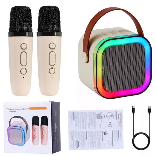 Дитячий бездротовий караоке Speaker K12 2 мікрофони Bluetooth світлодіодна портативна колонка з RGB підсвічуванням на акумуляторі USB AUX LY-736