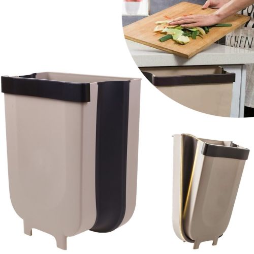 Складное навесное мусорное ведро контейнер на дверь Foltable Trash Bin Can в кухню или ванную, Раскладное ведро бак для мусора на дверцу Коричневое