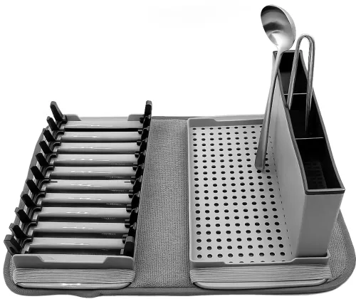 Настільна сушарка для посуду Scalable Drain Rack 0578 кухонний органайзер із піддоном і килимком із мікрофібри для зберігання та сушіння приладів Сірий