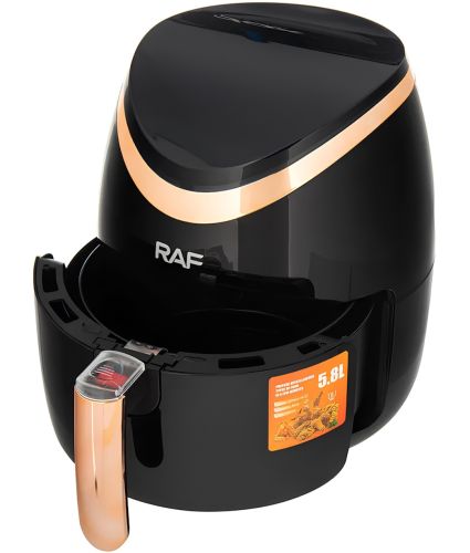 Безмасляний аерогриль RAF Air Fryer R.5234B на 5.8 л електрична повітряна аерофритюрниця для приготування їжі без олії 7 програм 1500W Чорна