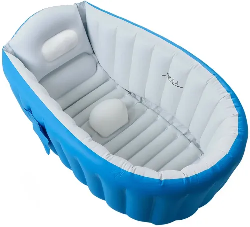 Надувна дитяча ванна для купання Intime Baby Bath Tub JS033 протиковзка ванночка з подушкою, зливом і ножним насосом для малюків AND1440