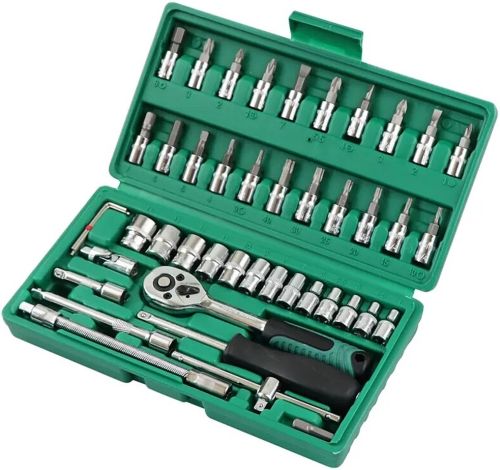 Набір ключів з тріскачкою для авто 46 інструментів Tool Set в кейсі комплект автоінструментів головок біт для машини в пластиковій валізі 24Х12. 5 см