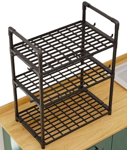 Кухонна Полиця органайзер Kitchen Storage Rack YX544-4 для зберігання кухонного приладдя 3 яруси рівня, стійка стелаж з гачками для кухні