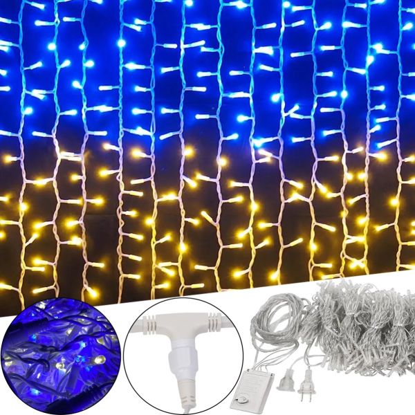 Внутрішня Світлодіодна гірлянда Водоспад прапор України 2x2 м 160 LED діодів синьо жовта, Патріотична гірлянда штора Xmas 8 режимів від USB