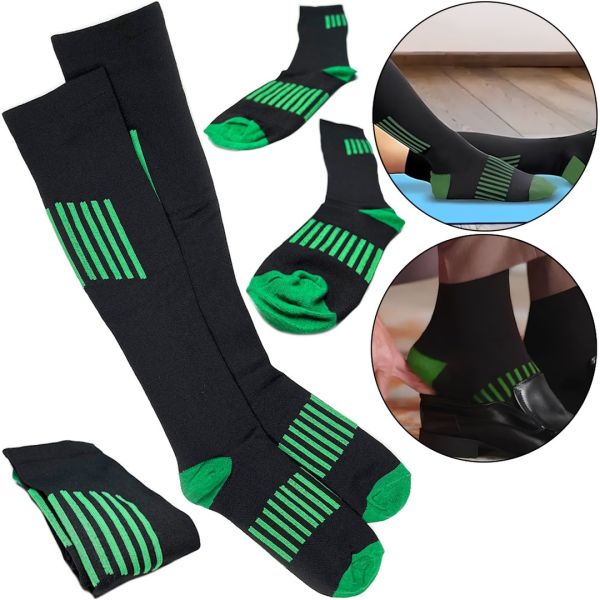 Компресійні гольфи Smart Cyompression Socks високі облягаючі антиварикозні гетри, лікувальні панчохи від варикозу 2 клас компресії чорні S / M