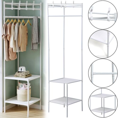 Кутова вішалка для одягу Corner Coat Rack TM2-202 вертикальна стійка з гачками для зберігання речей і двома полицями для взуття 170х43 см White