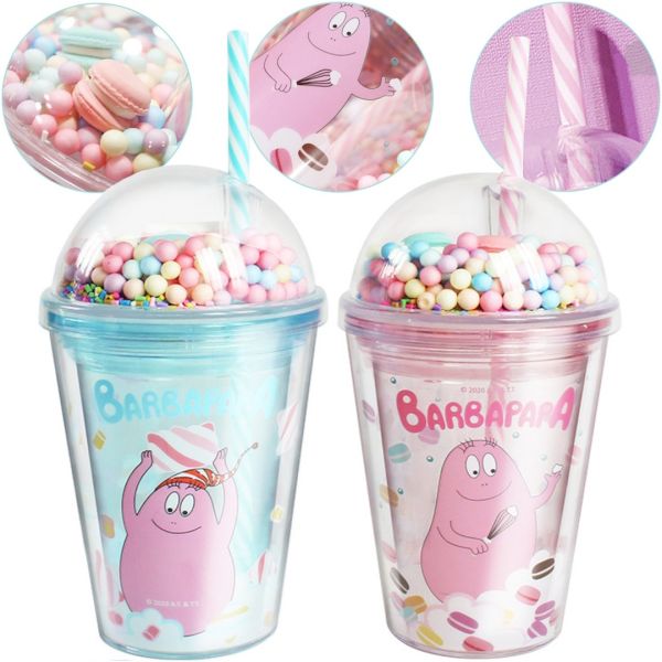 Мультяшна кружка Funny Cup 500 мл пластиковий стакан з подвійними стінками, кришкою, соломинкою і райдужними кульками для води і гарячих напоїв