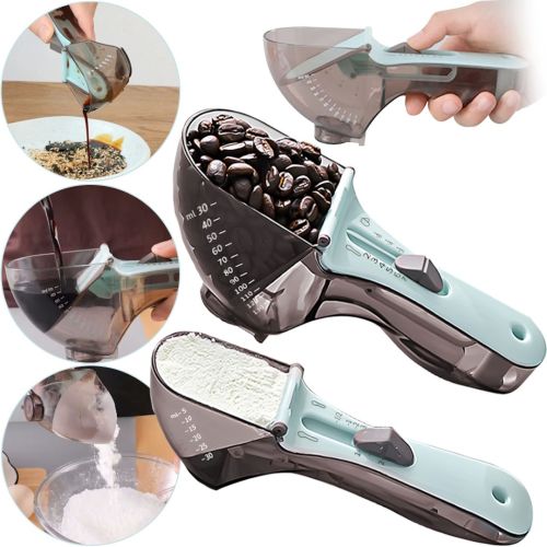 Мірні регульовані ложки Adjustable Measuring Spoon 2 в 1 пластикові ємності ваги з регулятором об'єму для сухих і рідких інгредієнтів 130 мл
