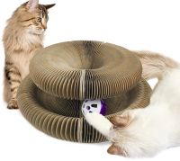 Когтеточка лежанка для кошек Cat Scratching Board 2 в 1 напольная складная игрушка с мячиком для игры из гофрокартона, раскладной волшебный орган