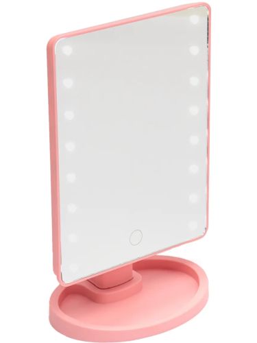 Косметичне сенсорне дзеркало для макіяжу Magic MakeUp Mirror обертається на 180 настільне дзеркало на підставці з підсвічуванням 22 LED USB Рожеве