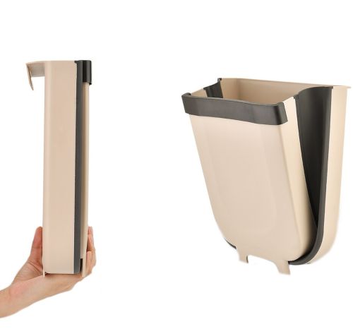 Складное навесное мусорное ведро контейнер на дверь Foltable Trash Bin Can в кухню или ванную, Раскладное ведро бак для мусора на дверцу Коричневое