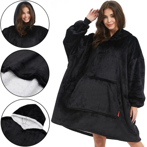 Толстовка-плед з капюшоном Huggle Hoodie Ultra Plush Blanket 2 в 1 унісекс оверсайз толстовка худі плюшевий плед з рукавами на флісі 74х110 см Чорний