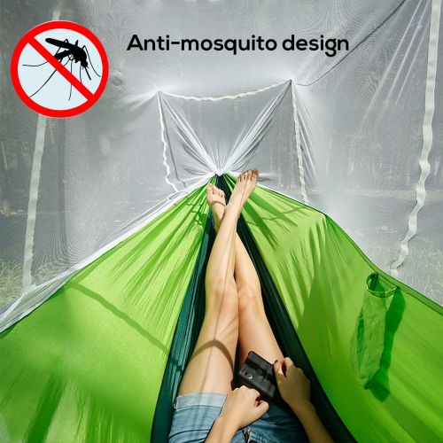 Подвесной туристический нейлоновый гамак Hammock With Net Green до 200 кг с москитной сеткой для кемпинга, Походный гамак 263х135 Зеленый