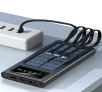 Зарядний пристрій Power bank YM-485 Solar 10000 mAh C набором кабелів 4в1 зовнішній акумулятор на сонячній батареї Type - C MicroUSB Lightning