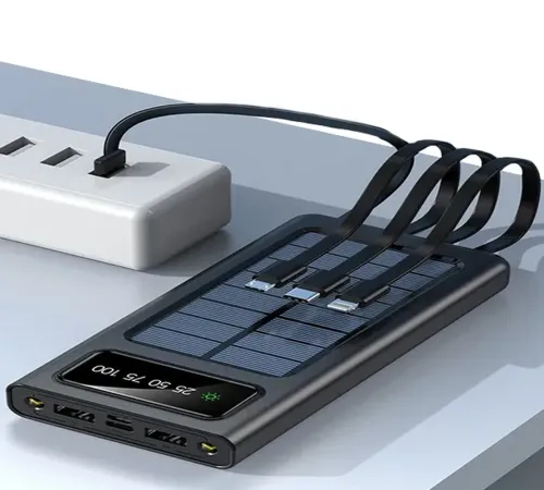Зарядний пристрій Power bank YM-485 Solar 10000 mAh C набором кабелів 4в1 зовнішній акумулятор на сонячній батареї Type - C MicroUSB Lightning