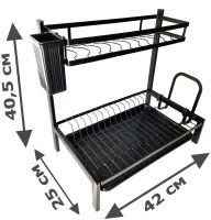 Металева двоярусна сушарка органайзер Kitchen rack double deck MJ-4014 над раковиною, стійка 2 яруси для сушіння і зберігання посуду з піддоном