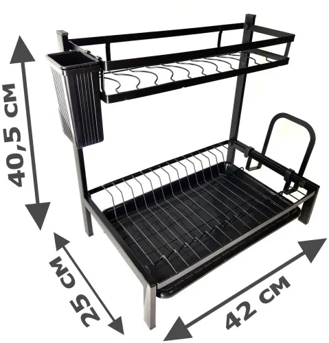 Металева двоярусна сушарка органайзер Kitchen rack double deck MJ-4014 над раковиною, стійка 2 яруси для сушіння і зберігання посуду з піддоном
