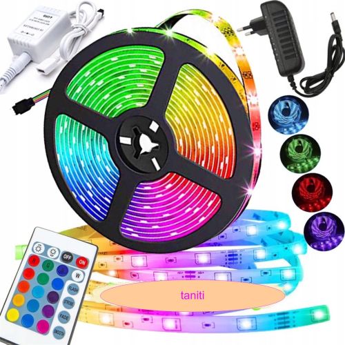 Комплект Світлодіодна LED стрічка 3528 RGB всі кольори 12V кольорова 5м пульт блок, різнобарвна в силіконі SMD2835 багатобарвна світлодіодної стрічки