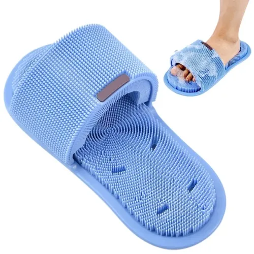 Силиконовый массажный шлепок Massage Slipper Tatboomu для массажа стоп ног, Тапочек 28.5х13.5 см с акупунктурным эффектом из силикона для душа Синий