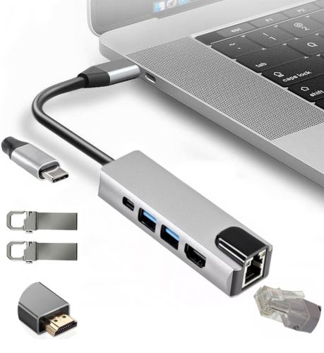 Мультифункціональний USB-хаб HOCO AC-500 Type-C на RJ45, HDMI, 2xUSB 3.0 адаптер, Ethernet LAN інтернет перехідник, конвертер XoKo HUB