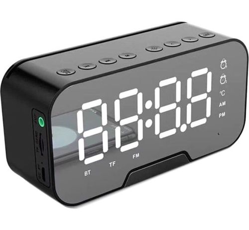 Дзеркальний годинник з колонкою Fleco BT Q5 Bluetooth з LED підсвічуванням і підставкою для телефону, блютуз колонка з годинником LS-Q5 з термометром