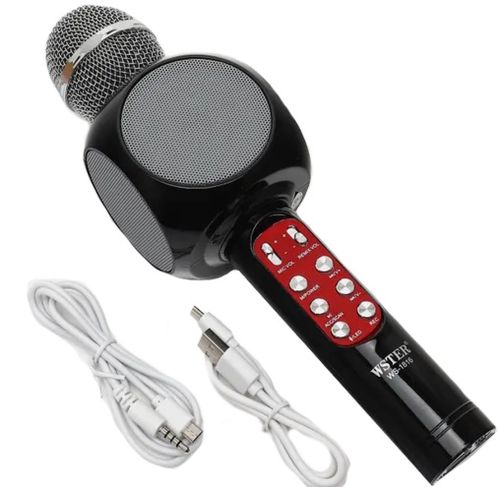 Бездротовий караоке мікрофон WSTER WS - 1816 Bluetooth USB AUX FM з вбудованою колонкою і 4 тембрами голосу на акумуляторі з динаміком Ws1816 Чорний
