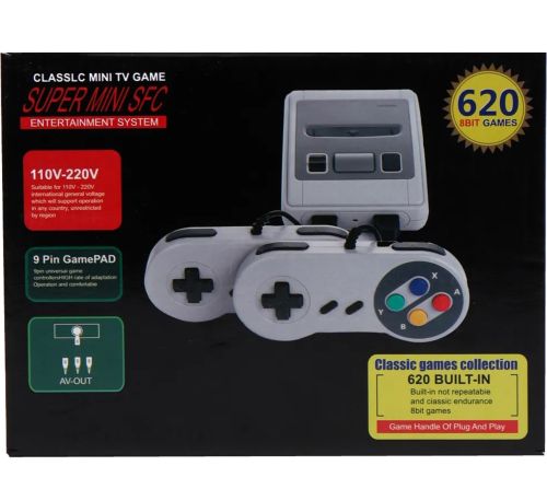 Портативна ігрова ретро приставка Dendy 620 ігор Денді 8 Bit Super Mini SFC, Дитяча консоль 8 біт з двома джойстиками і вбудованими іграми Сіра