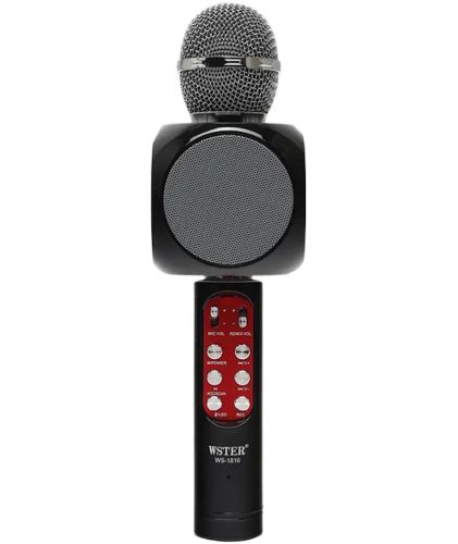 Бездротовий караоке мікрофон WSTER WS - 1816 Bluetooth USB AUX FM з вбудованою колонкою і 4 тембрами голосу на акумуляторі з динаміком Ws1816 Чорний