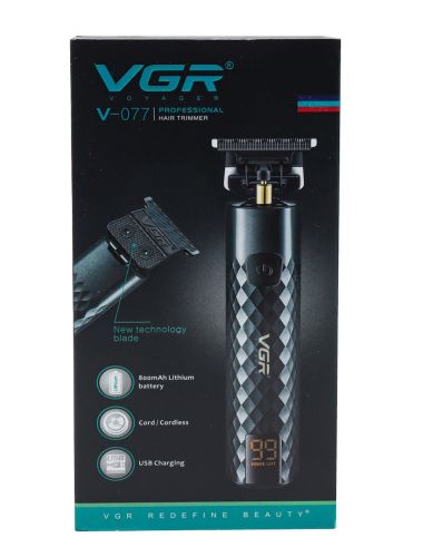 Бездротова акумуляторна машинка VGR V-077 для стрижки волосся, акумуляторний тример бритва для окантовки бороди і вусів з LCD дисплеєм і насадками