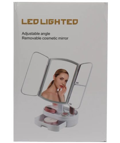 Настільне потрійне дзеркало Led Lighted WX-810 з підсвічуванням і органайзером для зберігання косметики, косметичне акумуляторне зі збільшенням Чорне