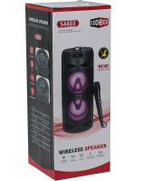 Беспроводная Bluetooth колонка динамик SoonBox S4403 с LED подсветкой 10W и микрофоном, Аккумуляторная блютуз акустика караоке USB SD FM AUX Черная