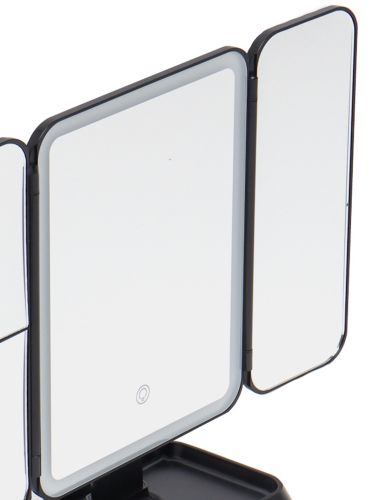 Настільне потрійне дзеркало Led Lighted WX-810 з підсвічуванням і органайзером для зберігання косметики, косметичне акумуляторне зі збільшенням Чорне