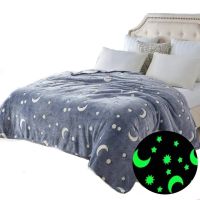 Детский светящийся плед Magic Blanket Серый 150х200 см, Плюш, Луна и звезды, Покрывало светящееся День-Ночь, Микрофибра, Флисовый Люминесцентный