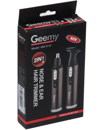 Беспроводной триммер 2 в 1 Gemei GM-3112 3W для стрижки волос в носу и ушах, аккумуляторная окантовочная машинка для бритья с насадками Коричневый
