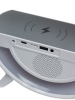 Настільна смарт лампа нічник 4 в 1 RGB BT-3401 акумуляторний з бездротовою зарядкою 15W і Bluetooth колонкою, світлова звукова колонка Біла