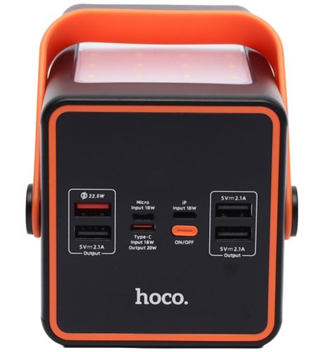 Портативний зарядний пристрій Power Bank HOCO J107 90000 mAh 22.5W з ліхтариком Зовнішній акумулятора повербанк Хоко 4USB 1TYPE-C для зарядки Чорний
