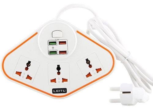 Універсальний мережевий фільтр подовжувач Anti-Static Socket Remax BKL-07 на 3 розетки 4 USB 3.4 A, електричний трійник з запобіжником PS07 Білий