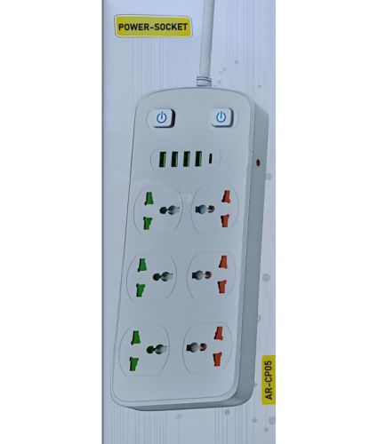 Мережевий фільтр Power Socket AR-CP05 2500W на 6 розеток 4 USB 1 Type-C 2 м подовжувач переноска з вимикачем для підключення приладів до мережі Білий