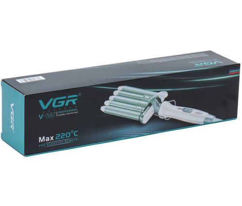 Професійна плойка хвиля VGR V-597 90W 16 мм керамічні п'ятихвильові щипці на 5 хвиль, прилад для укладання і накрутки голлівудських локон Блакитний