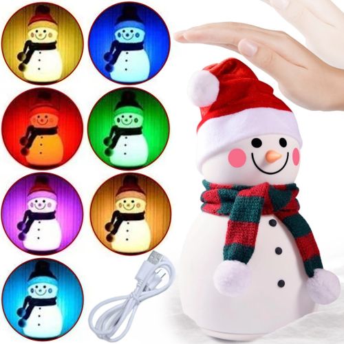 Детский настольный ночник Снеговик Snowman силиконовый светодиодный RGB светильник, беспроводная новогодняя LED лампа 7 режимов на аккумуляторе USB