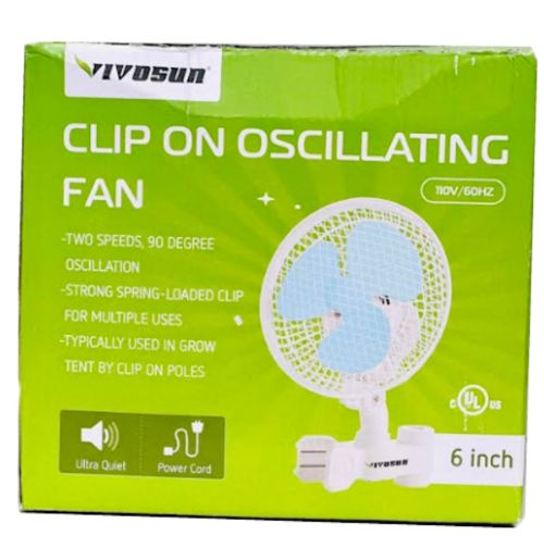 Переносний обертовий вентилятор Vivosun Fan HY-180 20W з прищіпкою для труби 2 швидкості, міні-вентилятор на кліпсі для обдування рослин HY180 Білий