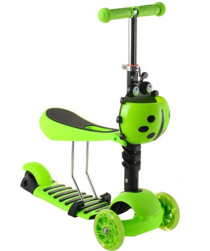 Триколісний дитячий самокат беговел Scooter FYS-2864 Green 5 в 1 зі складним сидінням, батьківською ручкою та колесами, що світяться, для дітей Зелений