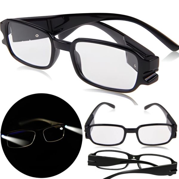 Збільшувальні світлодіодні окуляри для читання Multi Strength Reading Glasses з подвійним підсвічуванням, універсальні окуляри з ліхтариком чорні
